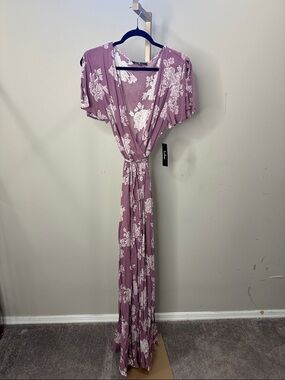 Lulu's Mauve Pink Floral Wrap Maxi Dress